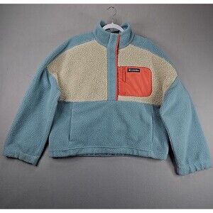 Columbia Fleece Sherpa Colorblock Quarter Zip Pullover Jacket Womens Sz XL